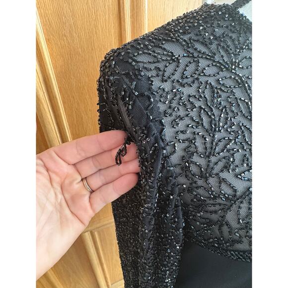 Oleg Cassini Black Tie Beaded Long Sleeve Cocktail Dress Black Size 4 Small - Picture 5 of 10